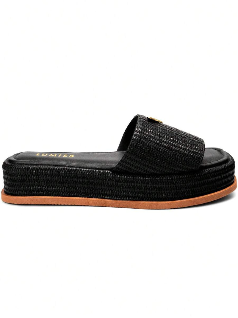 Lumiss Sandália Tamanco Feminino Flatform Confortável Chinelo Juta Lumiss