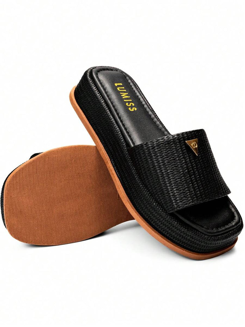 Lumiss Sandália Tamanco Feminino Flatform Confortável Chinelo Juta Lumiss