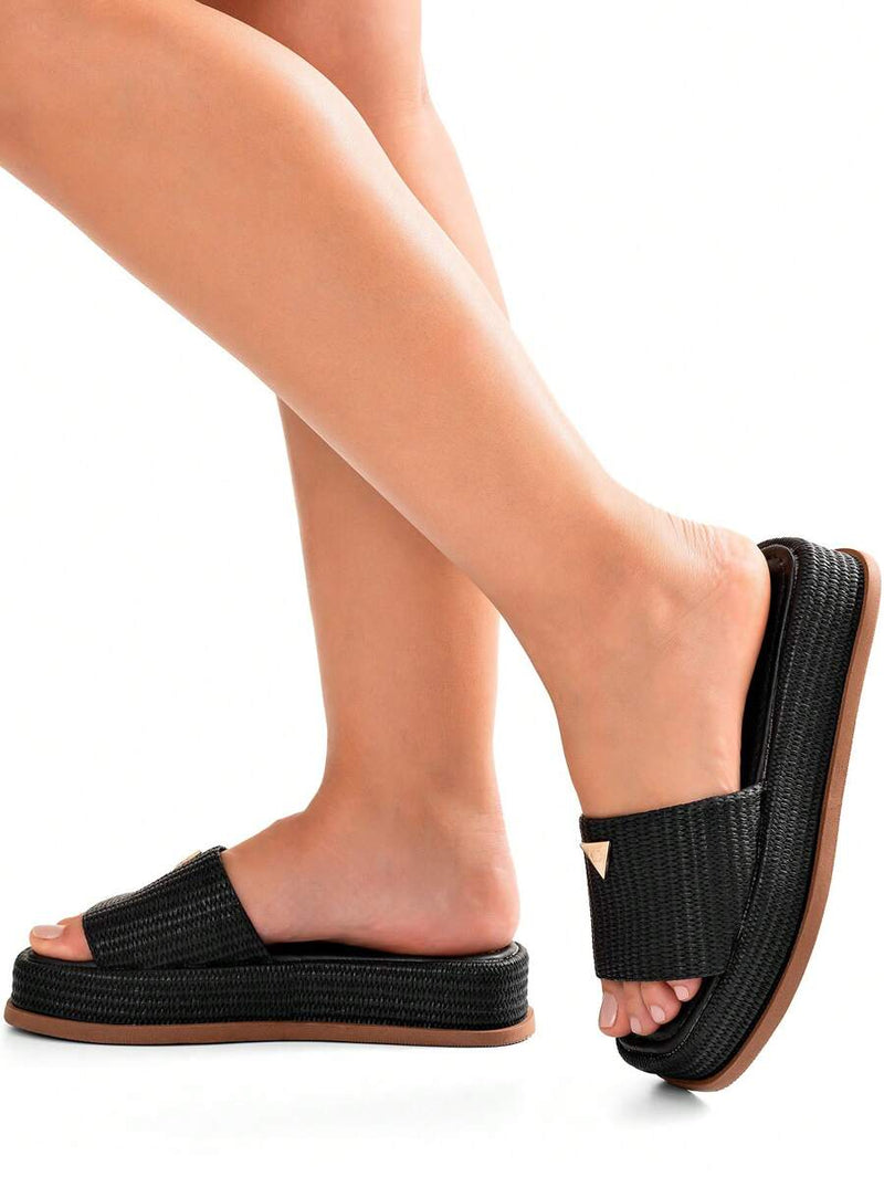Lumiss Sandália Tamanco Feminino Flatform Confortável Chinelo Juta Lumiss