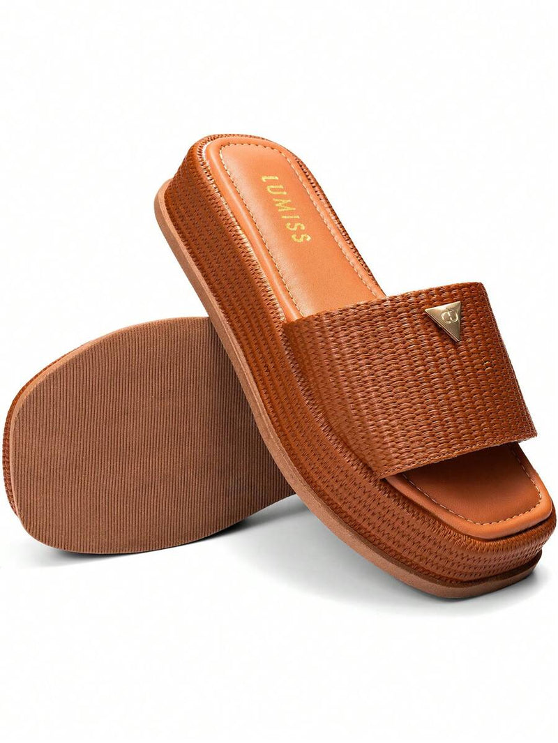 Lumiss Sandália Tamanco Feminino Flatform Confortável Chinelo Juta Lumiss