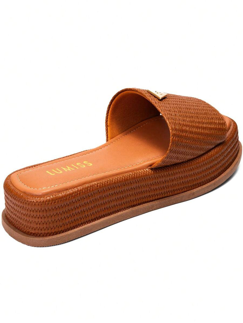 Lumiss Sandália Tamanco Feminino Flatform Confortável Chinelo Juta Lumiss