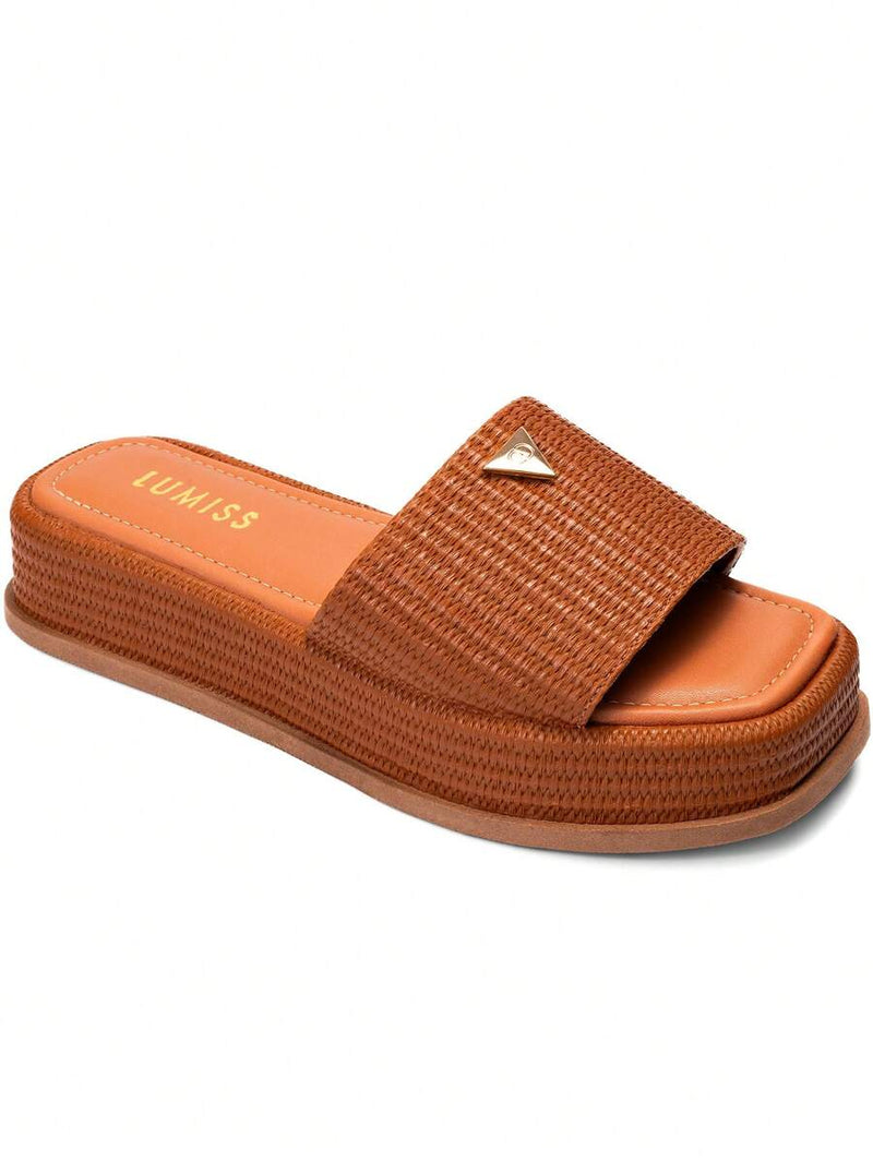 Lumiss Sandália Tamanco Feminino Flatform Confortável Chinelo Juta Lumiss