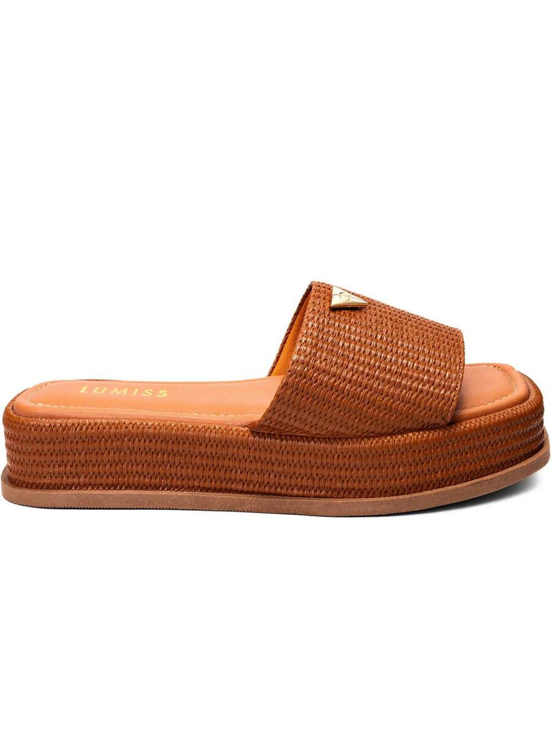 Lumiss Sandália Tamanco Feminino Flatform Confortável Chinelo Juta Lumiss