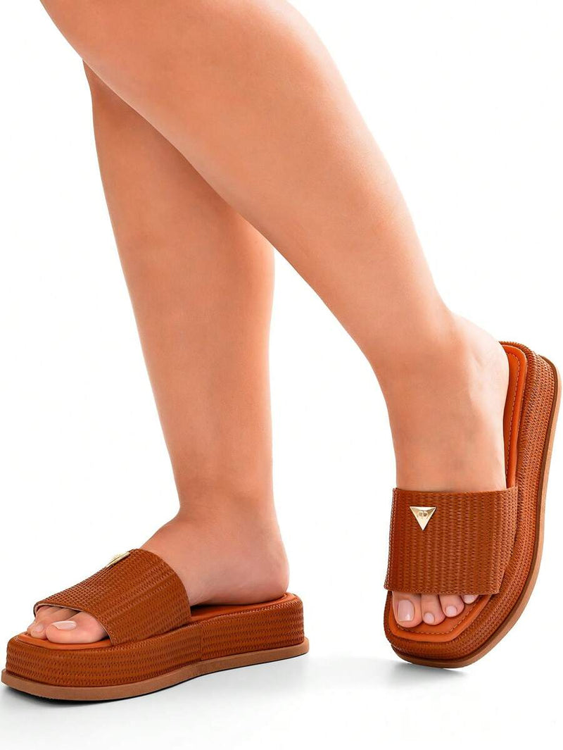 Lumiss Sandália Tamanco Feminino Flatform Confortável Chinelo Juta Lumiss