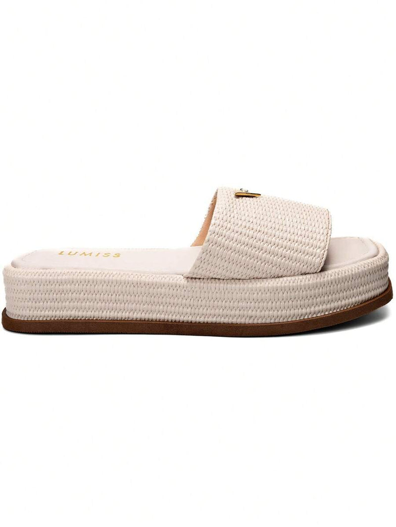 Lumiss Sandália Tamanco Feminino Flatform Confortável Chinelo Juta Lumiss