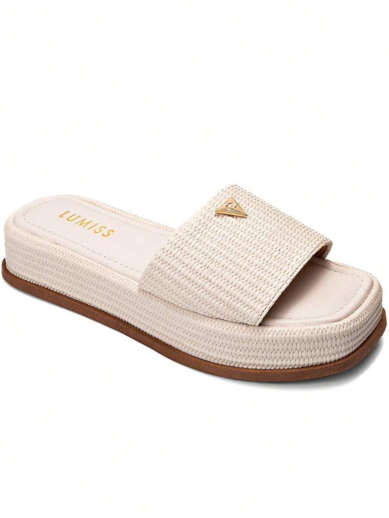 Lumiss Sandália Tamanco Feminino Flatform Confortável Chinelo Juta Lumiss