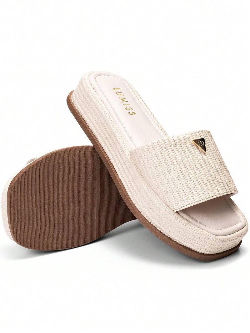 Lumiss Sandália Tamanco Feminino Flatform Confortável Chinelo Juta Lumiss