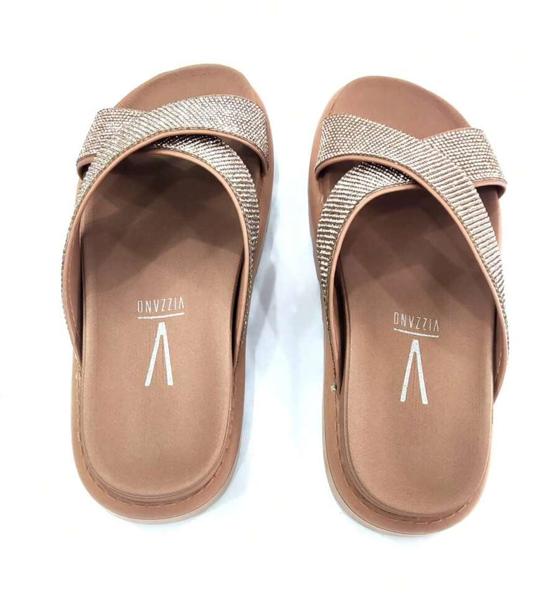 Papete Vizzano Sandália rasteira Nude Strass Cristal - Lançamento 6459.122