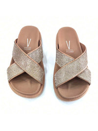 Papete Vizzano Sandália rasteira Nude Strass Cristal - Lançamento 6459.122