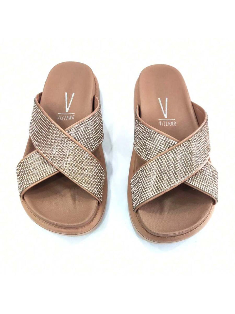 Papete Vizzano Sandália rasteira Nude Strass Cristal - Lançamento 6459.122