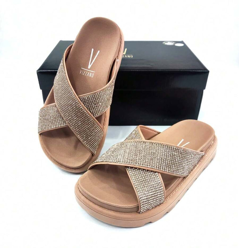 Papete Vizzano Sandália rasteira Nude Strass Cristal - Lançamento 6459.122