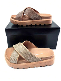 Papete Vizzano Sandália rasteira Nude Strass Cristal - Lançamento 6459.122