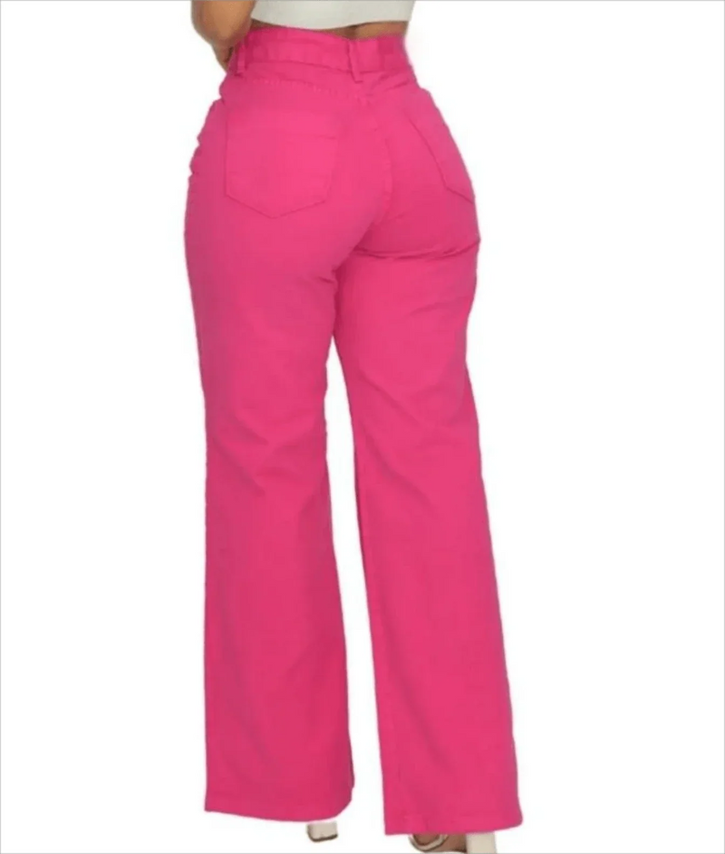 Calça Wide Leg Pantalona Jeans Feminina Cintura Alta Levanta Bumbum