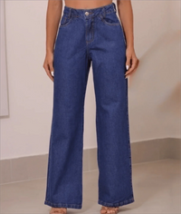 Calça Wide Leg Pantalona Jeans Feminina Cintura Alta Levanta Bumbum