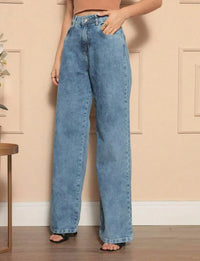 Calça Wide Leg Pantalona Jeans Feminina Cintura Alta Levanta Bumbum