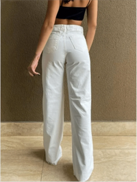 Calça Wide Leg Pantalona Jeans Feminina Cintura Alta Levanta Bumbum