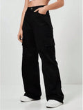 Calça Jeans Feminina Wide Leg Cargo Cintura Alta Tecido Grosso Pantalona Linha