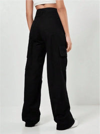 Calça Jeans Feminina Wide Leg Cargo Cintura Alta Tecido Grosso Pantalona Linha