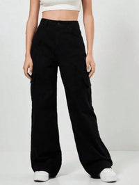 Calça Jeans Feminina Wide Leg Cargo Cintura Alta Tecido Grosso Pantalona Linha