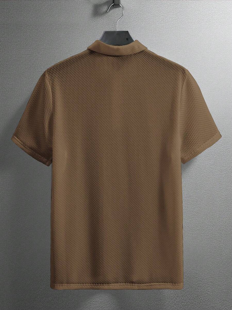 Manfinity Homme Camisa Polo Casual Masculina Sólida e Texturizada para o Verão, para Golfe