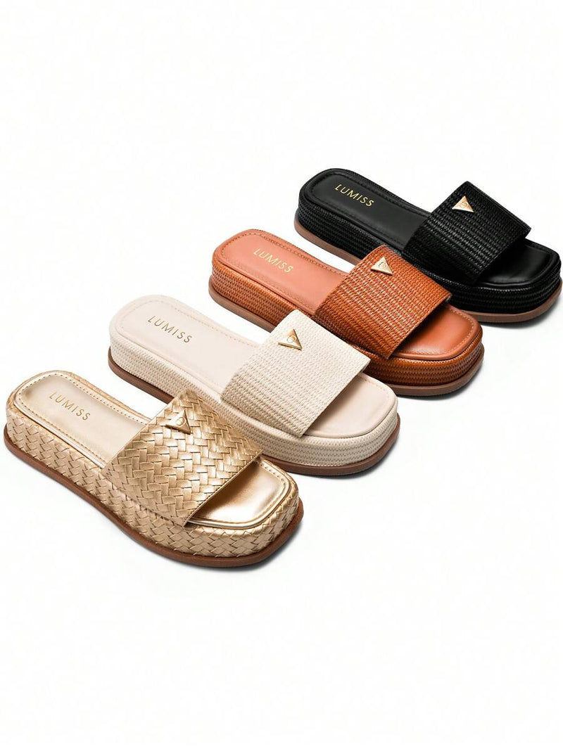 Lumiss Sandália Tamanco Feminino Flatform Confortável Chinelo Juta Lumiss