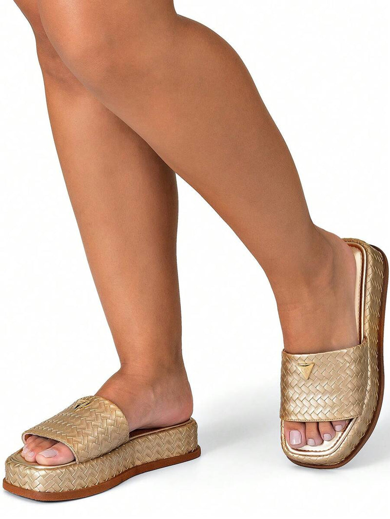 Lumiss Sandália Tamanco Feminino Flatform Confortável Chinelo Juta Lumiss