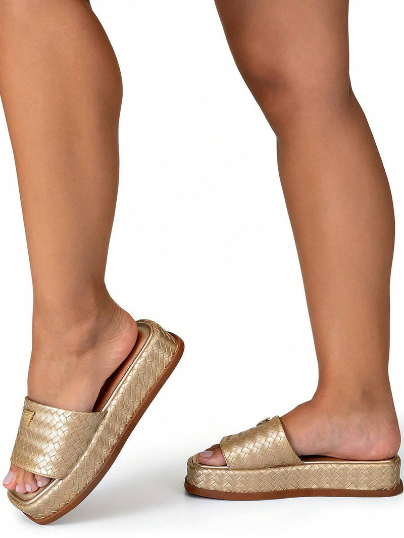Lumiss Sandália Tamanco Feminino Flatform Confortável Chinelo Juta Lumiss