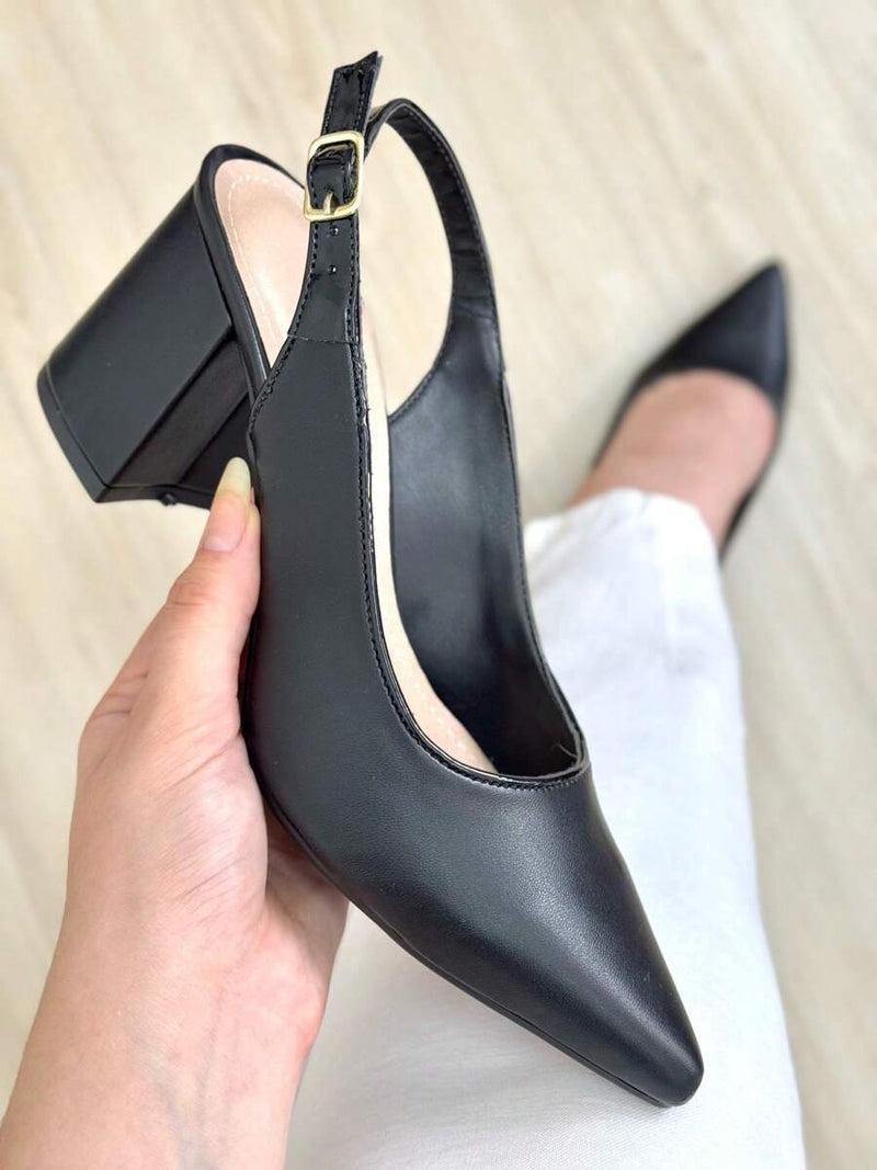 SCARPIN SALTO BLOCO ABERTO ATRÁS Confortável sapatos feminina elegante salto feminino