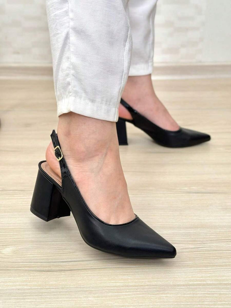 SCARPIN SALTO BLOCO ABERTO ATRÁS Confortável sapatos feminina elegante salto feminino
