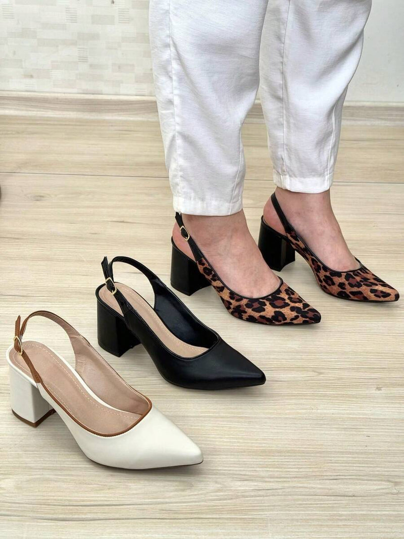 SCARPIN SALTO BLOCO ABERTO ATRÁS Confortável sapatos feminina elegante salto feminino