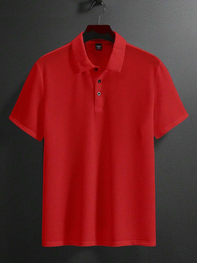 Manfinity Homme Camisa Polo Casual Masculina Sólida e Texturizada para o Verão, para Golfe