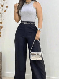 Calça Pantalona Alfaiataria Com Cinto Tendencia Outono Primavera 2025