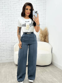 Calça Pantalona Alfaiataria Com Cinto Tendencia Outono Primavera 2025