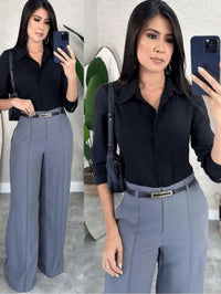 Calça Pantalona Alfaiataria Com Cinto Tendencia Outono Primavera 2025