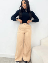 Calça Pantalona Alfaiataria Com Cinto Tendencia Outono Primavera 2025