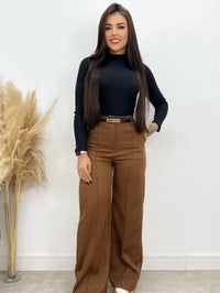 Calça Pantalona Alfaiataria Com Cinto Tendencia Outono Primavera 2025