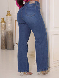 Calça Jeans Feminina Pantalona Wide Leg 100% Jeans Boca Larga Gaven Tecido Grosso Premium Boca de Sino