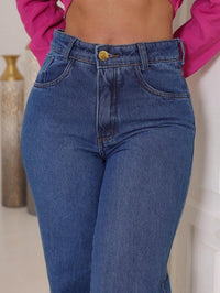 Calça Jeans Feminina Pantalona Wide Leg 100% Jeans Boca Larga Gaven Tecido Grosso Premium Boca de Sino