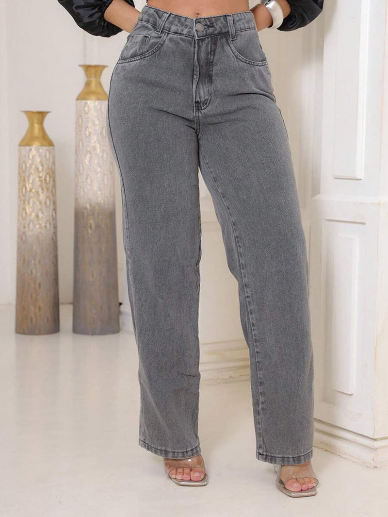 Calça Jeans Feminina Pantalona Wide Leg 100% Jeans Boca Larga Gaven Tecido Grosso Premium Boca de Sino