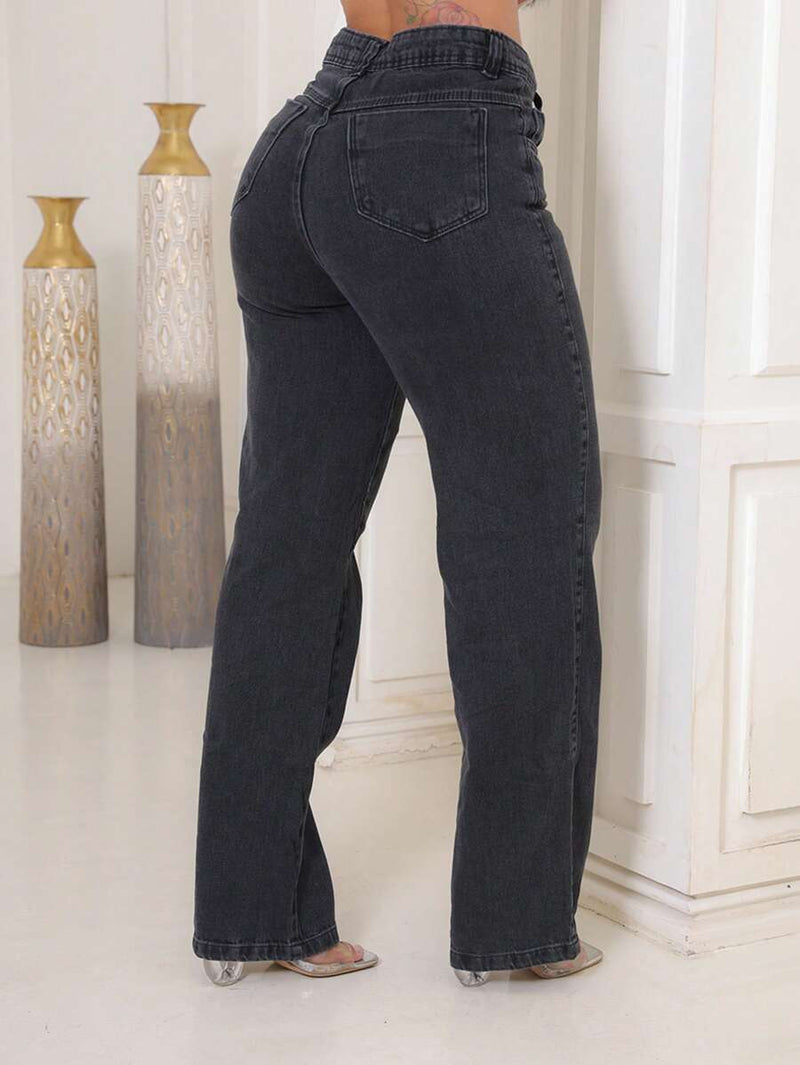 Calça Jeans Feminina Pantalona Wide Leg 100% Jeans Boca Larga Gaven Tecido Grosso Premium Boca de Sino