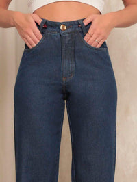 Calça Jeans Feminina Wide Leg Tecido 100% Jeans Cintura Alta Na Promoção