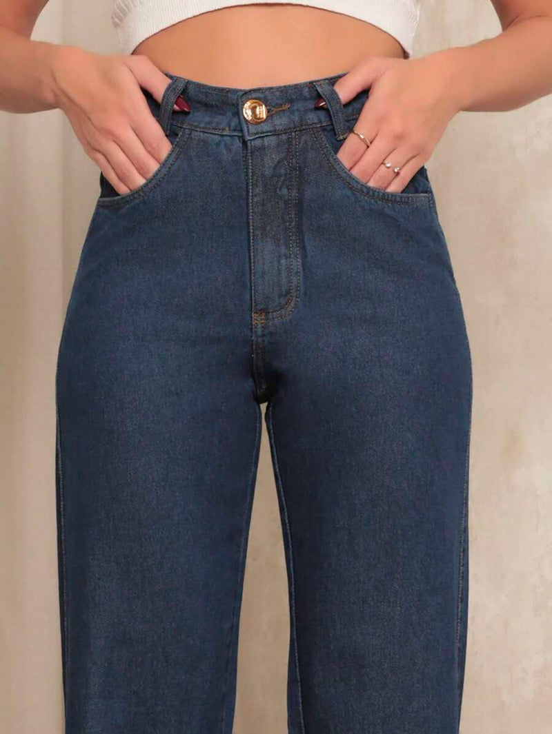 Calça Jeans Feminina Wide Leg Tecido 100% Jeans Cintura Alta Na Promoção