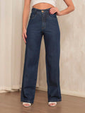 Calça Jeans Feminina Wide Leg Tecido 100% Jeans Cintura Alta Na Promoção