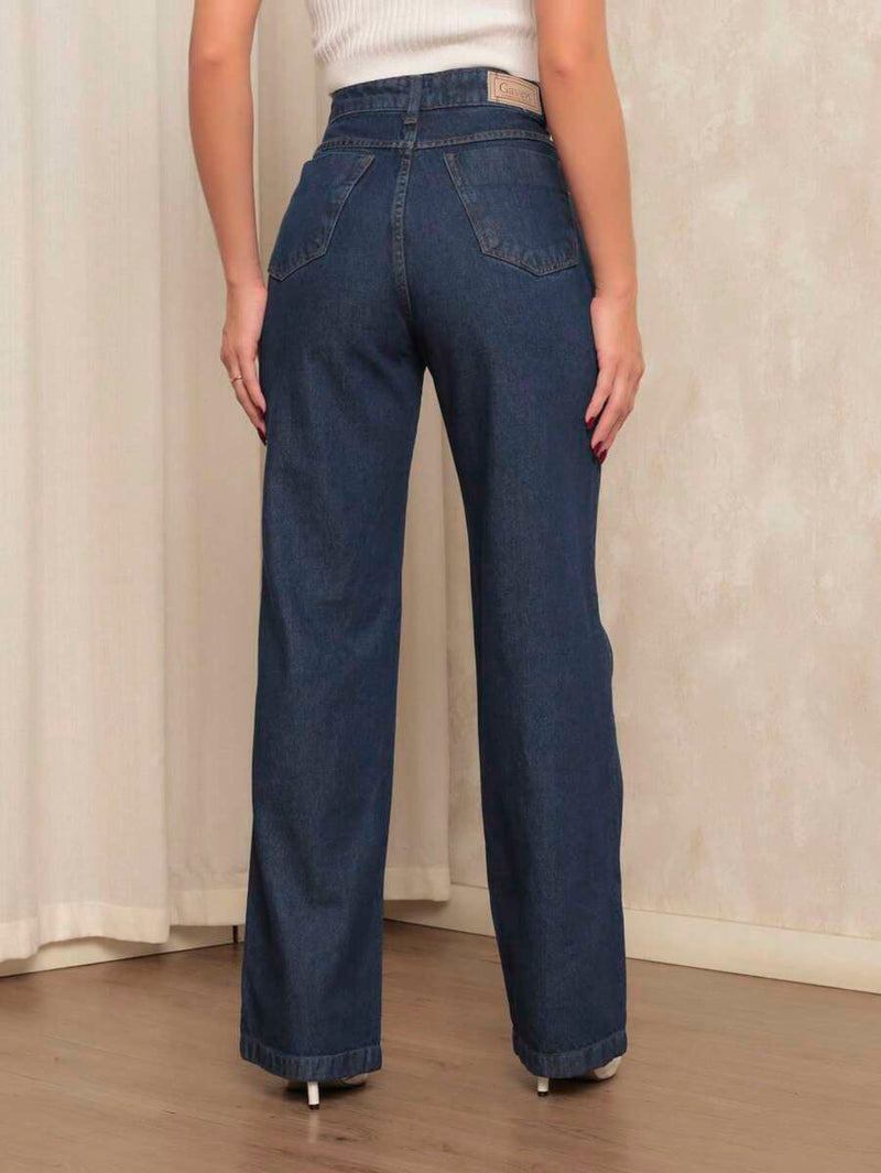 Calça Jeans Feminina Wide Leg Tecido 100% Jeans Cintura Alta Na Promoção