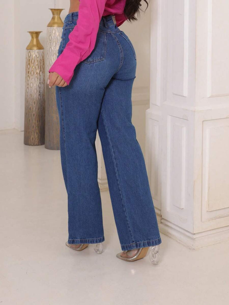 Calça Jeans Feminina Wide Leg Tecido 100% Jeans Cintura Alta Na Promoção