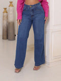 Calça Jeans Feminina Wide Leg Tecido 100% Jeans Cintura Alta Na Promoção