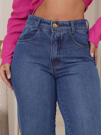 Calça Jeans Feminina Wide Leg Tecido 100% Jeans Cintura Alta Na Promoção
