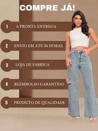 Calça Jeans Feminina Wide Leg Tecido 100% Jeans Cintura Alta Na Promoção