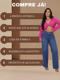 Calça Jeans Feminina Wide Leg Tecido 100% Jeans Cintura Alta Na Promoção