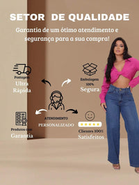 Calça Jeans Feminina Wide Leg Tecido 100% Jeans Cintura Alta Na Promoção